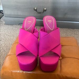 Zara Hot Pink Crisscross Platform Sandals